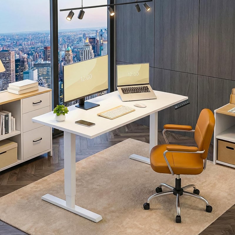 RIGID Electric Height Adjustable Table - Ergonomic Sit Stand Desk, White - Image 2